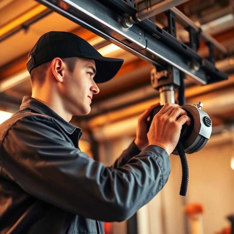 Professional garage door technician at work